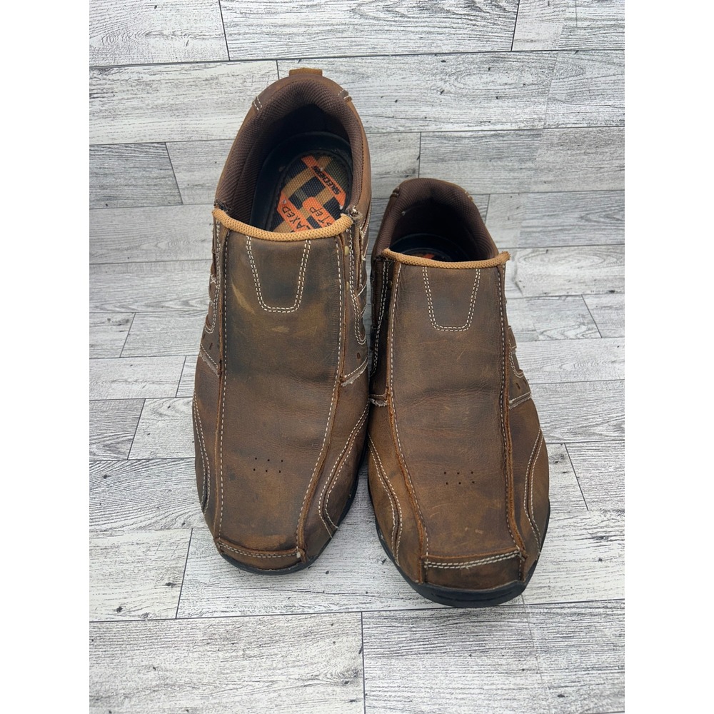Skechers Mens Relaxed Step 61779 Brown Leather Loafers Slip On Shoes Size 13 - Picture 1 of 13
